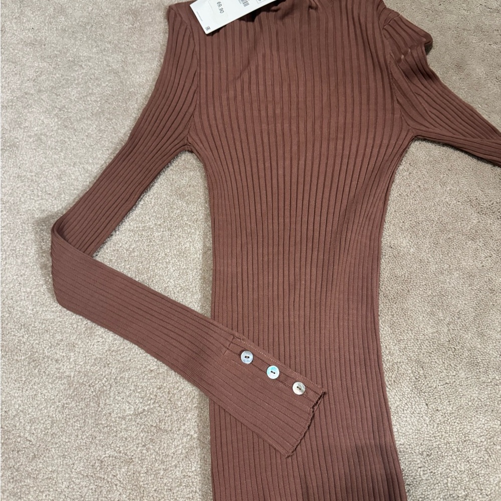 Zara Dusty Rose Ribbed Top